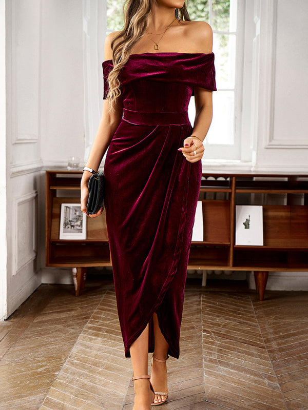 Velvet One-Shoulder Party Dress for Women