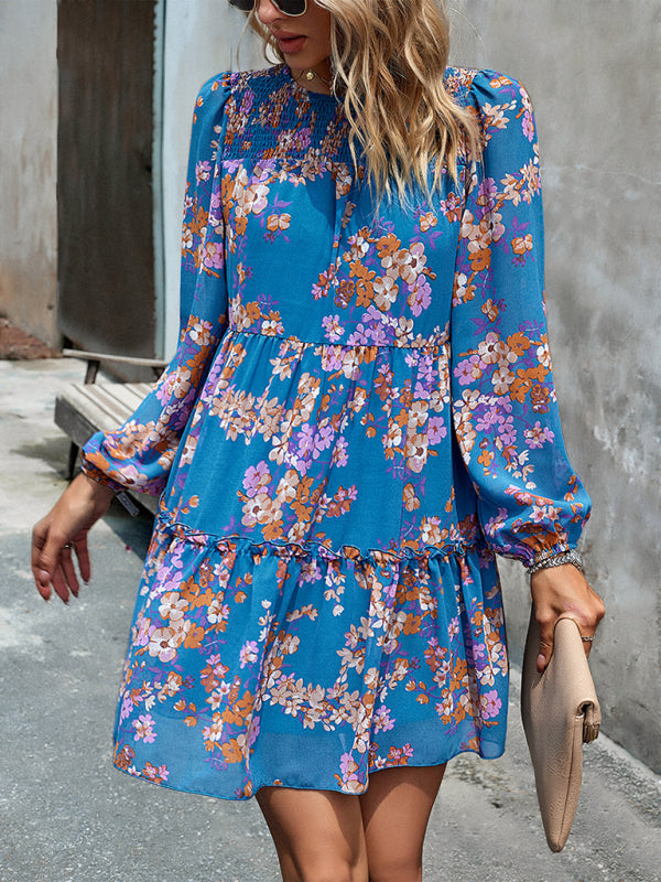 Floral Chiffon Layered Dress – Round Neck, Lightweight & Flowy Skirt