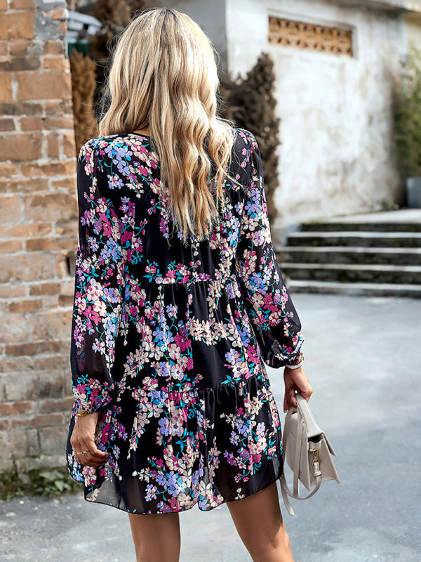 Floral Chiffon Layered Dress – Round Neck, Lightweight & Flowy Skirt