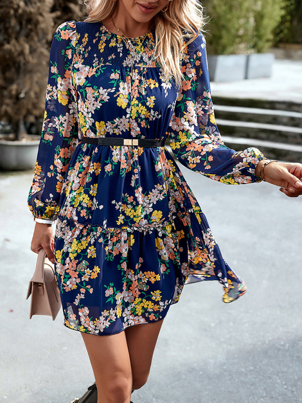 Floral Chiffon Layered Dress – Round Neck, Lightweight & Flowy Skirt
