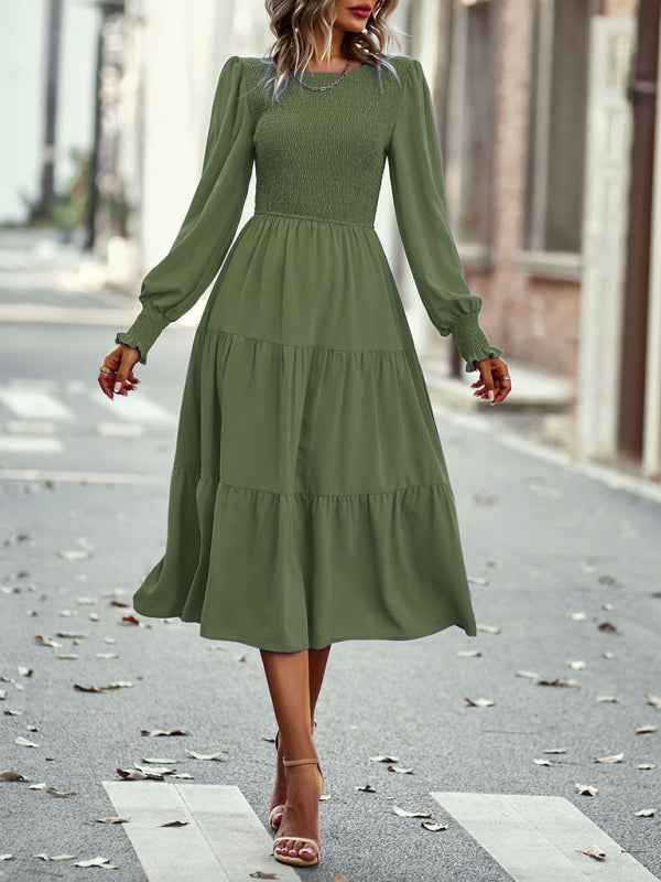 Graceful Mid-Length Vacation Dress with Elastic Waist – Spring Summer Essential