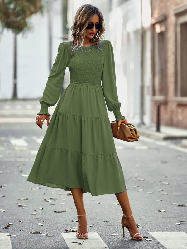 Graceful Mid-Length Vacation Dress with Elastic Waist – Spring Summer Essential