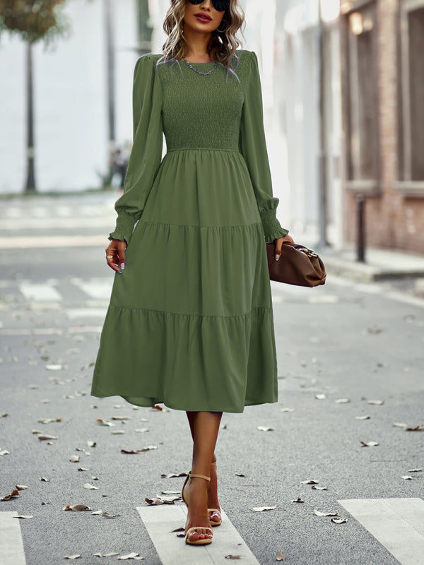 Graceful Mid-Length Vacation Dress with Elastic Waist – Spring Summer Essential