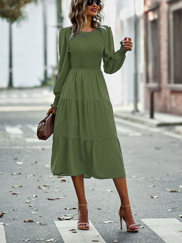 Graceful Mid-Length Vacation Dress with Elastic Waist – Spring Summer Essential