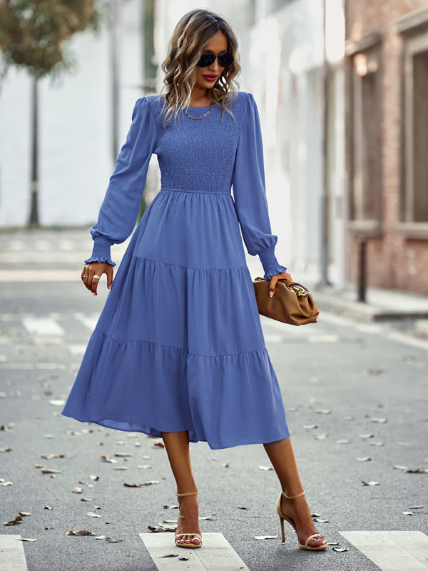Graceful Mid-Length Vacation Dress with Elastic Waist – Spring Summer Essential