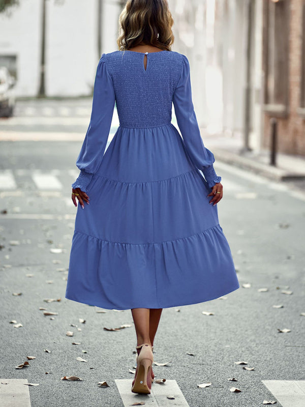 Graceful Mid-Length Vacation Dress with Elastic Waist – Spring Summer Essential