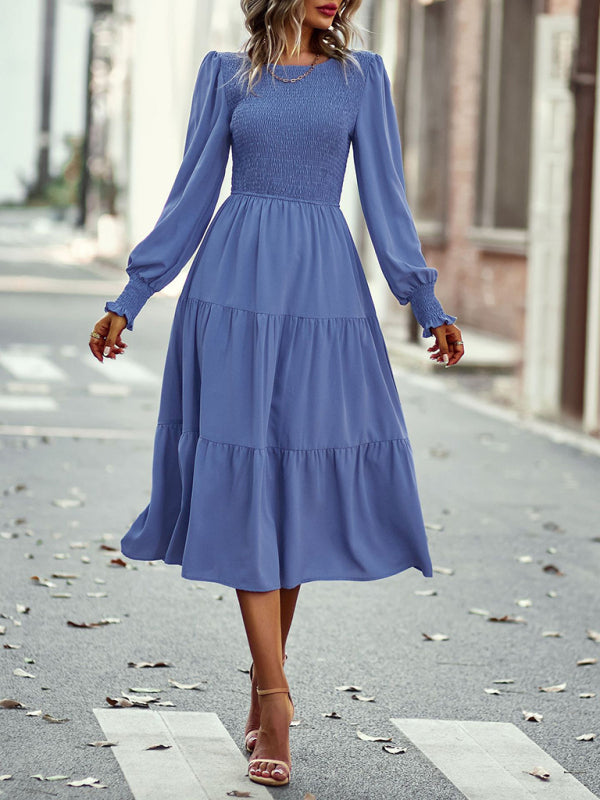 Graceful Mid-Length Vacation Dress with Elastic Waist – Spring Summer Essential