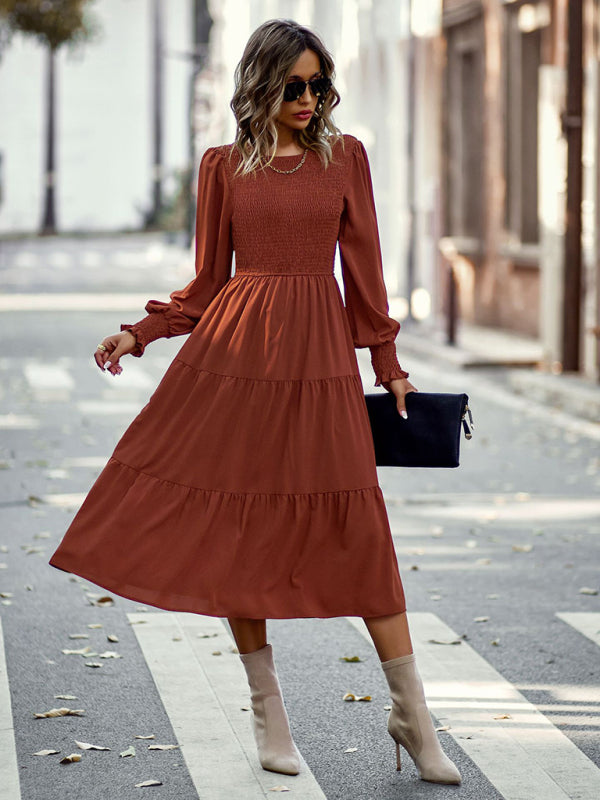 Graceful Mid-Length Vacation Dress with Elastic Waist – Spring Summer Essential