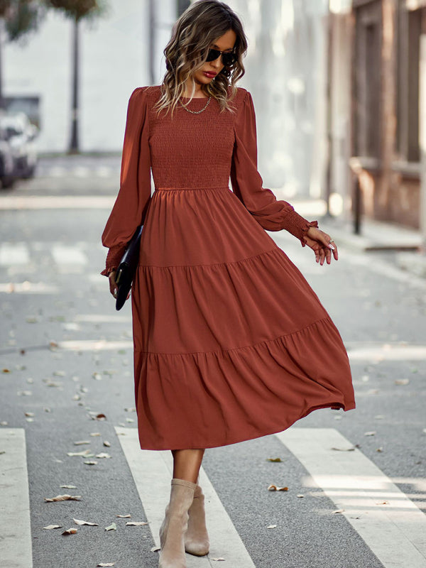 Graceful Mid-Length Vacation Dress with Elastic Waist – Spring Summer Essential