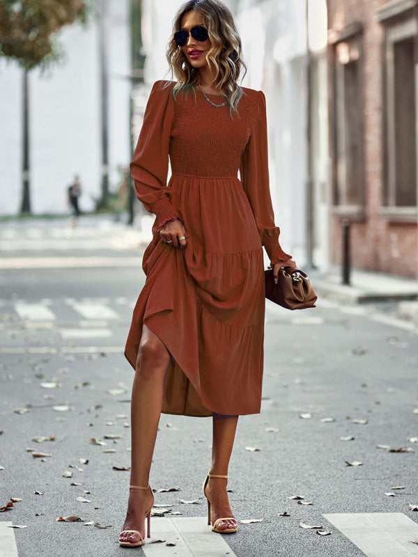 Graceful Mid-Length Vacation Dress with Elastic Waist – Spring Summer Essential