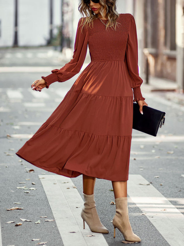 Graceful Mid-Length Vacation Dress with Elastic Waist – Spring Summer Essential