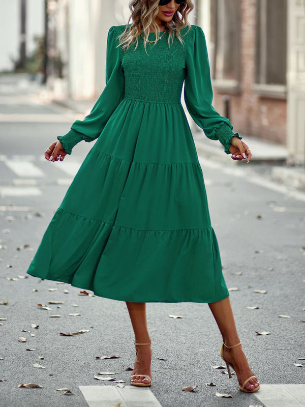 Graceful Mid-Length Vacation Dress with Elastic Waist – Spring Summer Essential