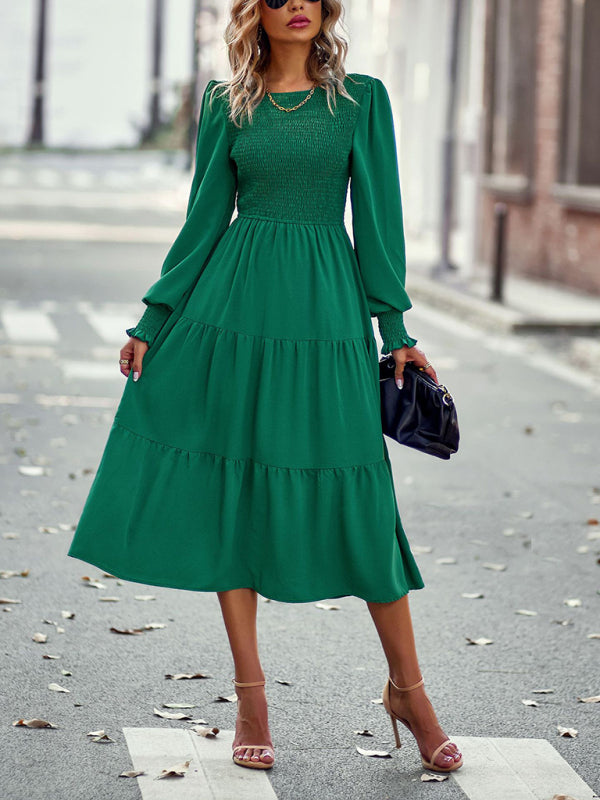 Graceful Mid-Length Vacation Dress with Elastic Waist – Spring Summer Essential