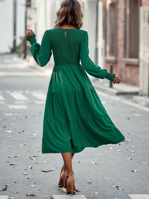 Graceful Mid-Length Vacation Dress with Elastic Waist – Spring Summer Essential