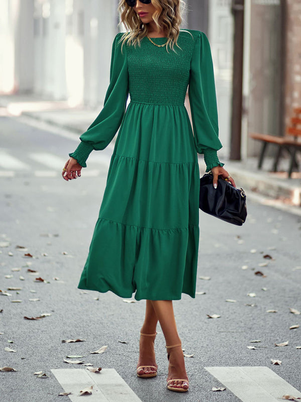 Graceful Mid-Length Vacation Dress with Elastic Waist – Spring Summer Essential