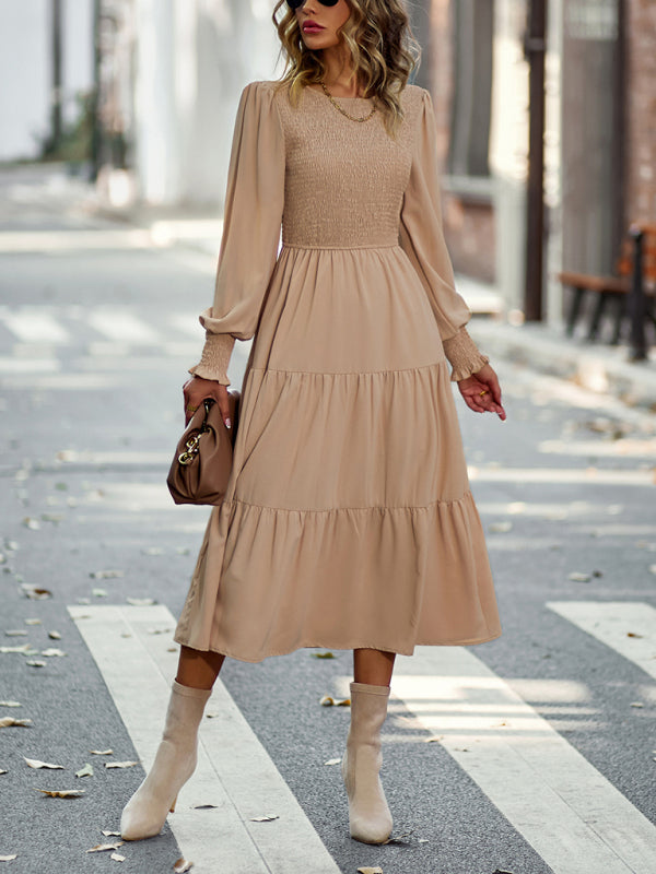 Graceful Mid-Length Vacation Dress with Elastic Waist – Spring Summer Essential