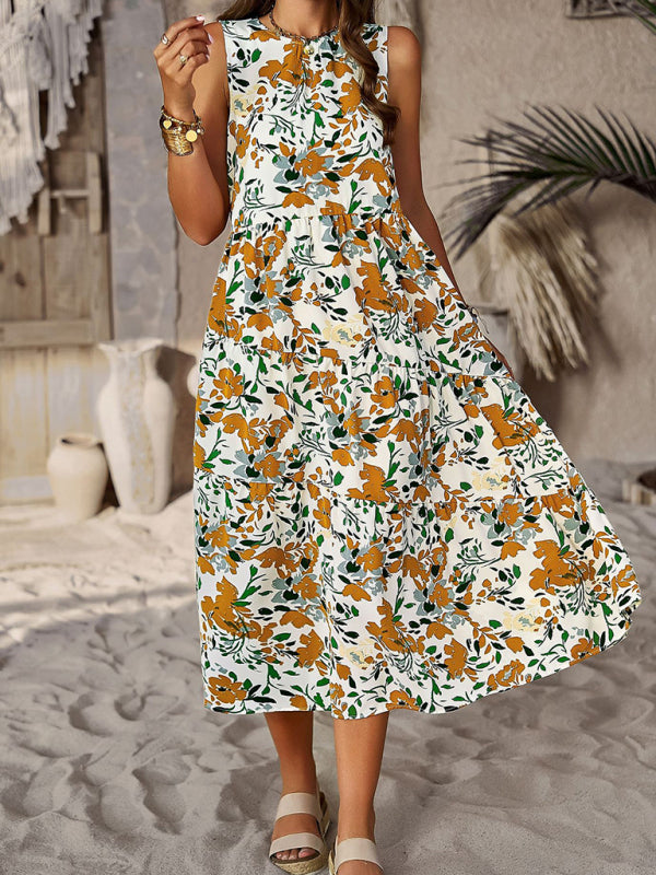 Bohemian Halter Neck Tiered Floral Maxi Dress – Spring & Summer Holiday Style