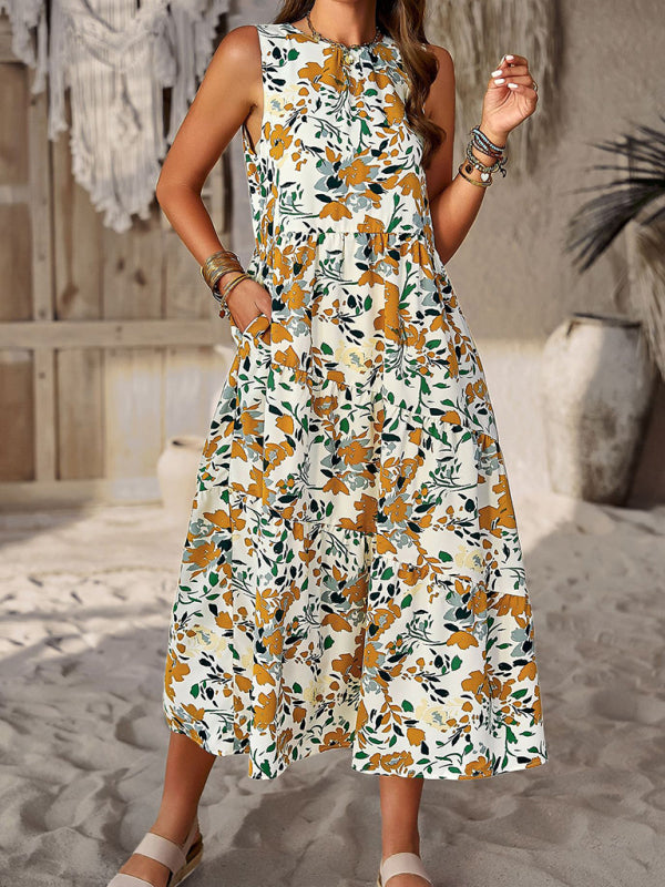 Bohemian Halter Neck Tiered Floral Maxi Dress – Spring & Summer Holiday Style