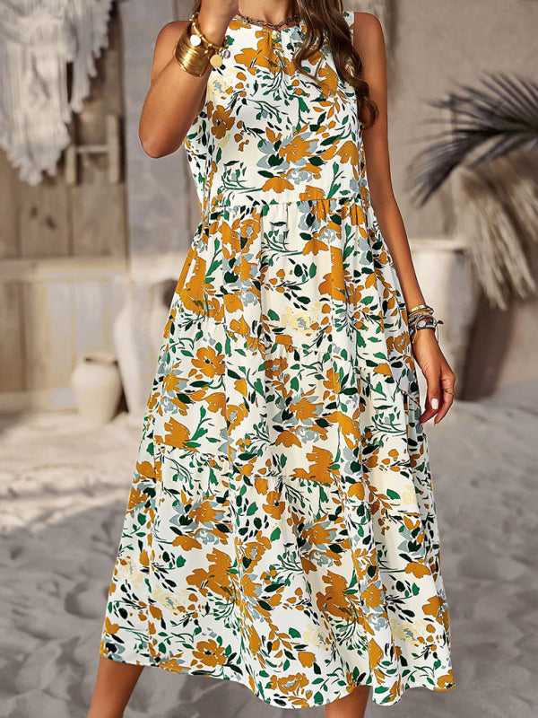 Bohemian Halter Neck Tiered Floral Maxi Dress – Spring & Summer Holiday Style