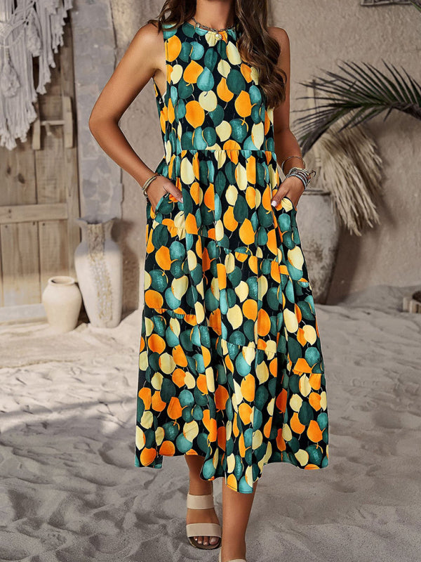 Bohemian Halter Neck Tiered Floral Maxi Dress – Spring & Summer Holiday Style