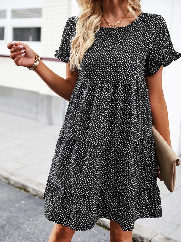 Relaxed Resort Layered Dress – Printed Vacation Style with Slant Pockets