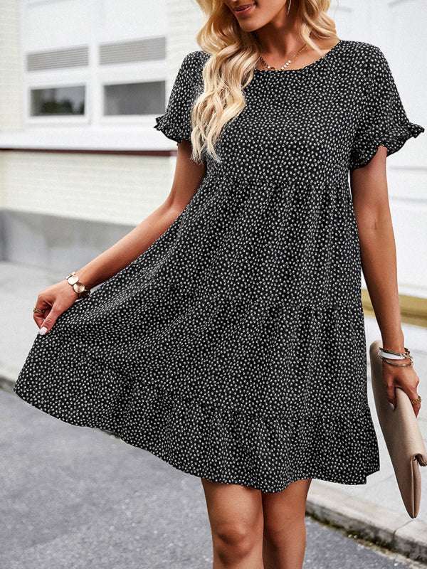 Relaxed Resort Layered Dress – Printed Vacation Style with Slant Pockets
