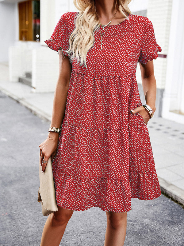 Relaxed Resort Layered Dress – Printed Vacation Style with Slant Pockets