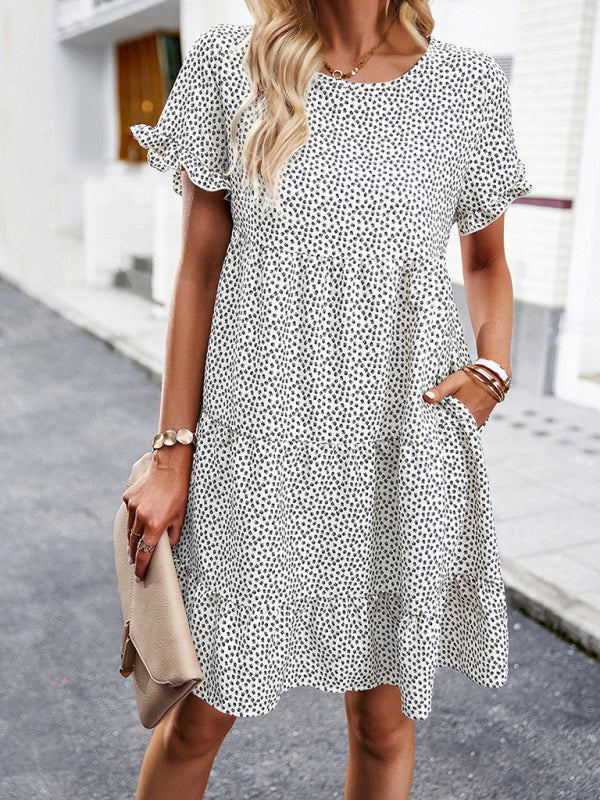 Relaxed Resort Layered Dress – Printed Vacation Style with Slant Pockets