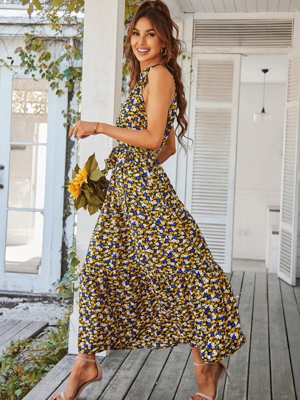 Boho Multi-Tiered Floral Resort Dress with Swing Skirt – Spring-Summer Style