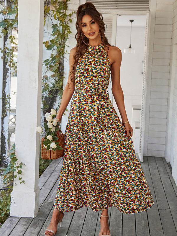 Boho Multi-Tiered Floral Resort Dress with Swing Skirt – Spring-Summer Style