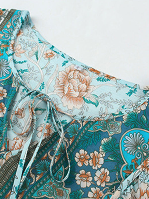 Bohemian Floral Print Resort Dress – Lightweight Woven Summer Midi