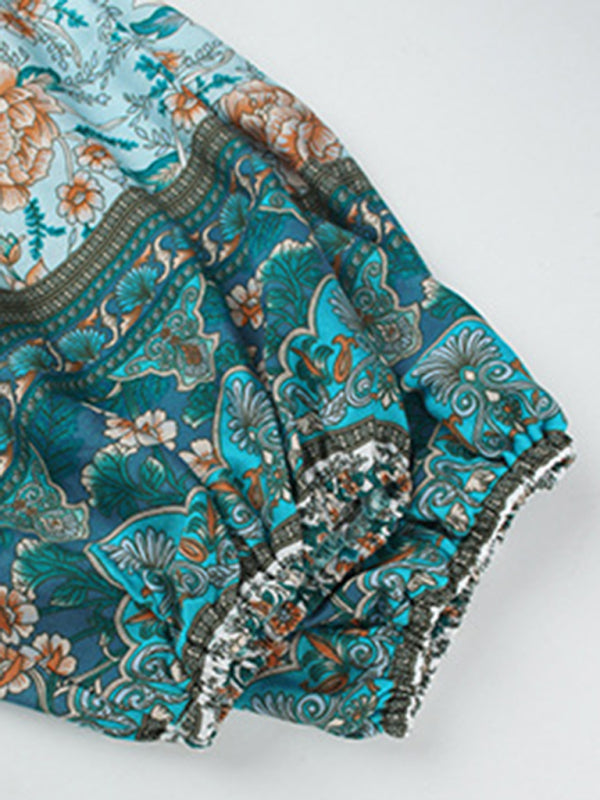 Bohemian Floral Print Resort Dress – Lightweight Woven Summer Midi