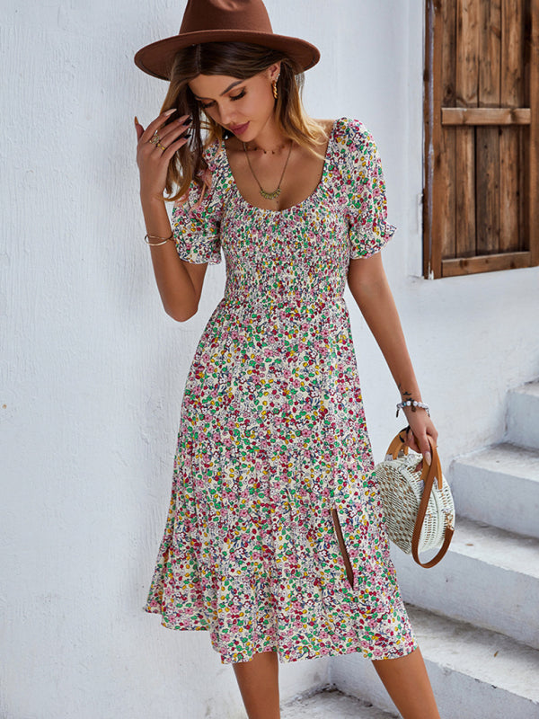 Boho Floral Swing Dress – Round Neck, Lightweight Rayon, Flowy Fit