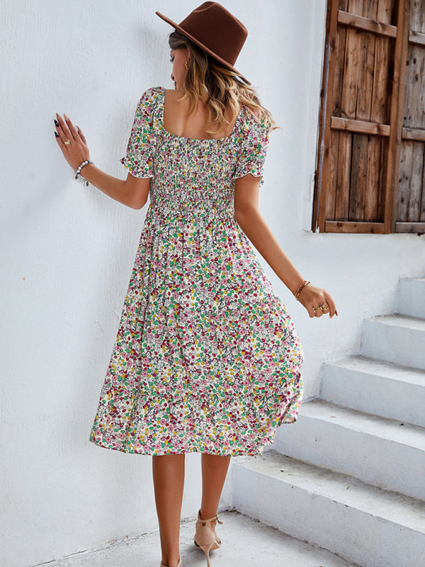 Boho Floral Swing Dress – Round Neck, Lightweight Rayon, Flowy Fit