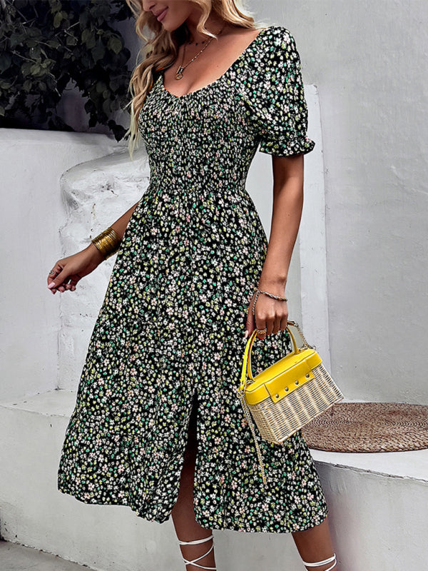 Boho Floral Swing Dress – Round Neck, Lightweight Rayon, Flowy Fit