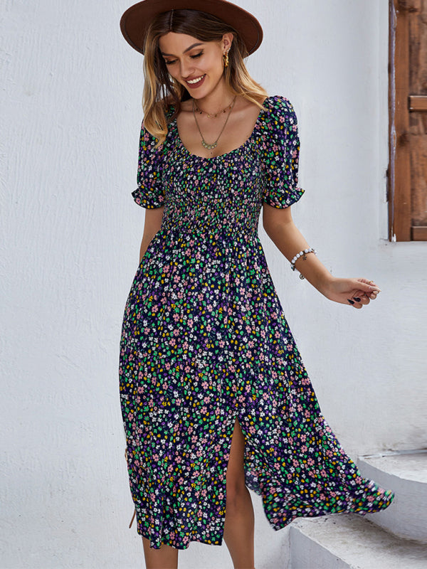 Boho Floral Swing Dress – Round Neck, Lightweight Rayon, Flowy Fit