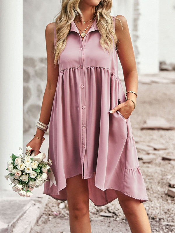 Asymmetrical Sleeveless A-Line Dress – High-Low Hem & Solid Color