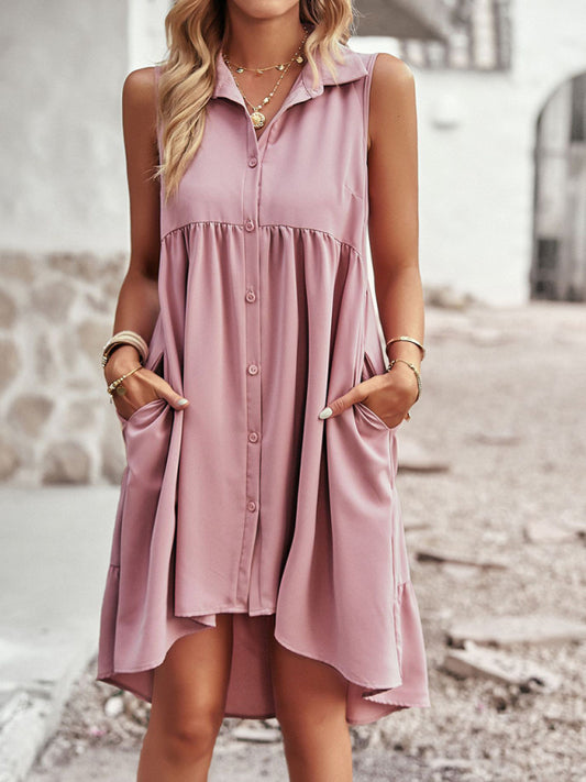 Asymmetrical Sleeveless A-Line Dress – High-Low Hem & Solid Color