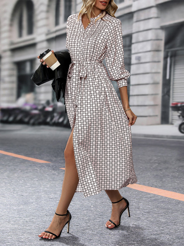 Floral Long Sleeve Belted Shirt Dress – Lightweight & Elegant