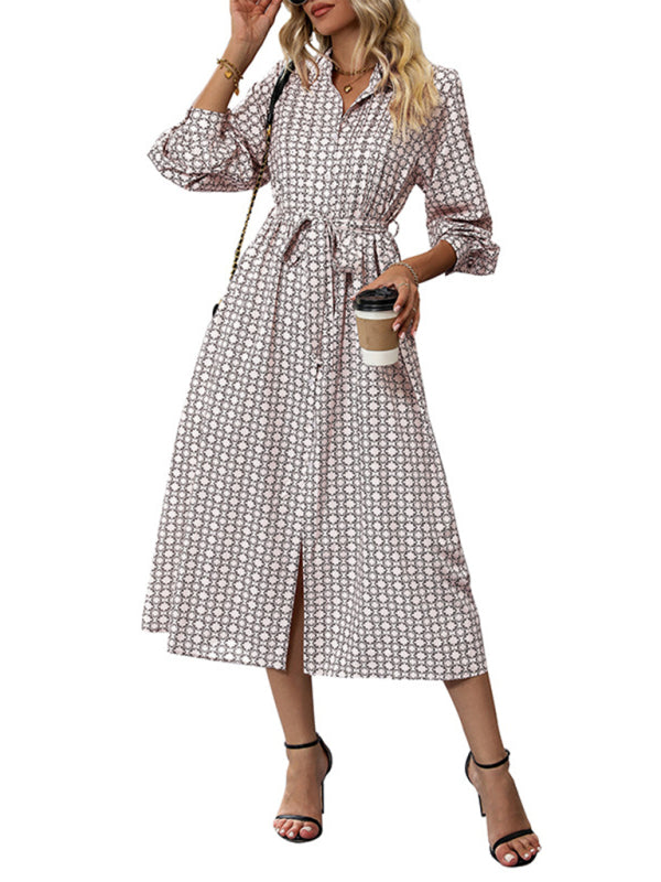 Floral Long Sleeve Belted Shirt Dress – Lightweight & Elegant