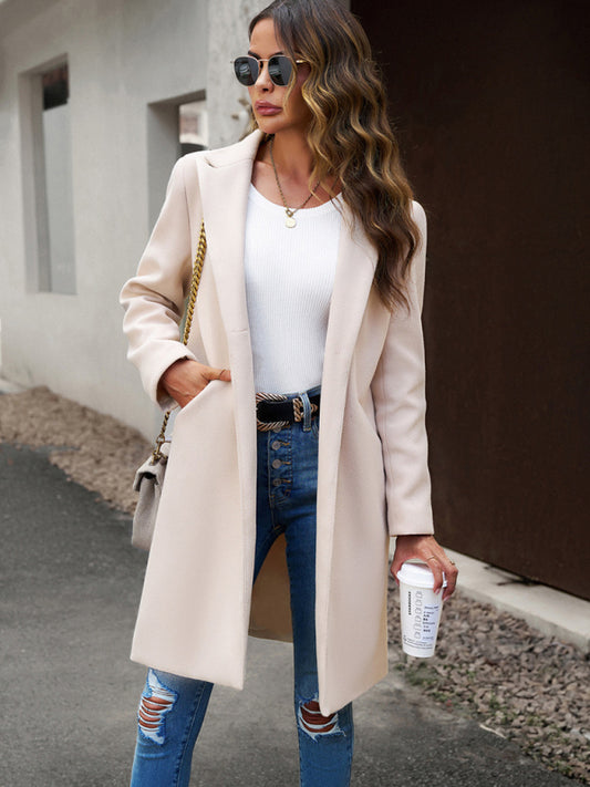 Woolen Commuter Coat – Solid Color Elegance