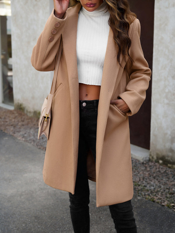 Woolen Commuter Coat – Solid Color Elegance