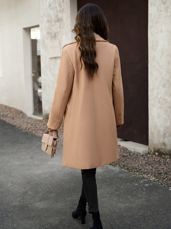 Woolen Commuter Coat – Solid Color Elegance