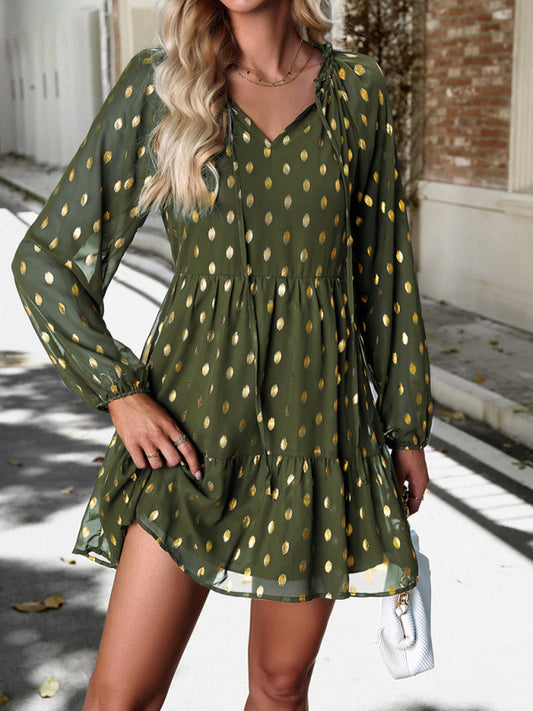 Chiffon V-Neck Long Sleeve Dress – Elegant Autumn Commuter Style