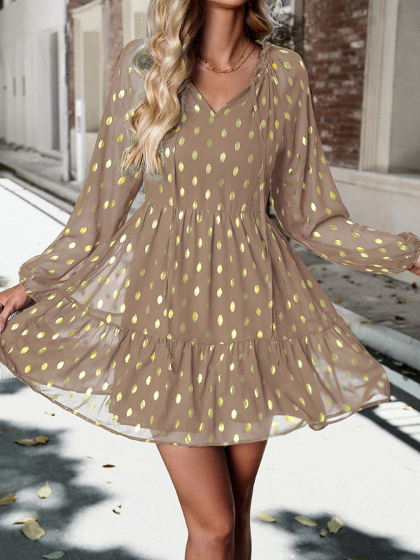 Chiffon V-Neck Long Sleeve Dress – Elegant Autumn Commuter Style