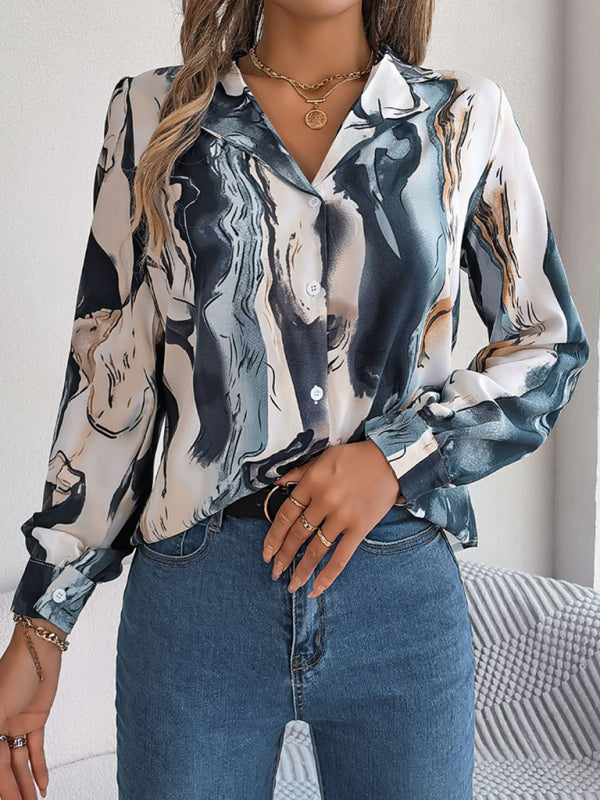 Women's Striped Suit Collar Long Sleeve Shirt