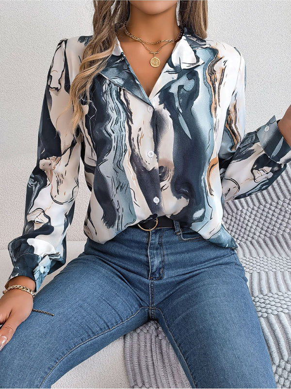 Women's Striped Suit Collar Long Sleeve Shirt