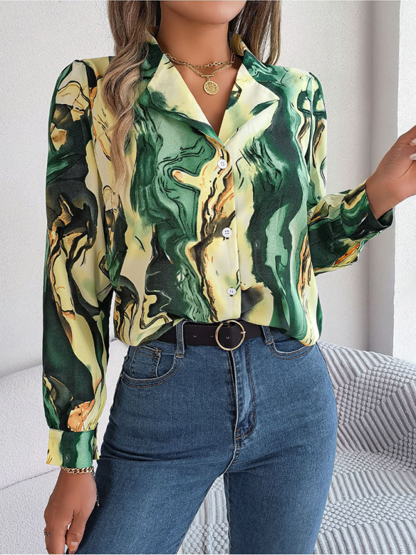 Women's Striped Suit Collar Long Sleeve Shirt