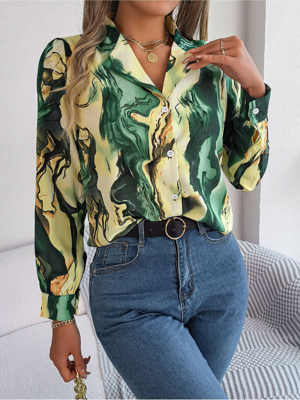 Women's Striped Suit Collar Long Sleeve Shirt