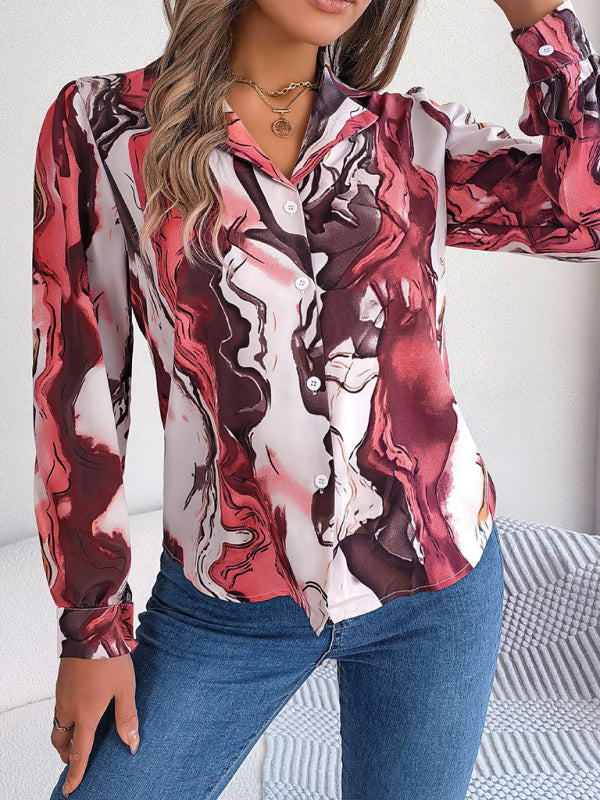 Women's Striped Suit Collar Long Sleeve Shirt